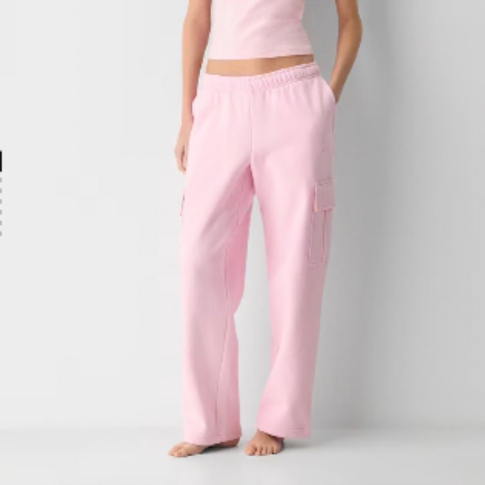 Aritzia Cargo Sweatpants Mega Fit Sweatfleece Wide Leg Baby Pink Pastel Size XXS